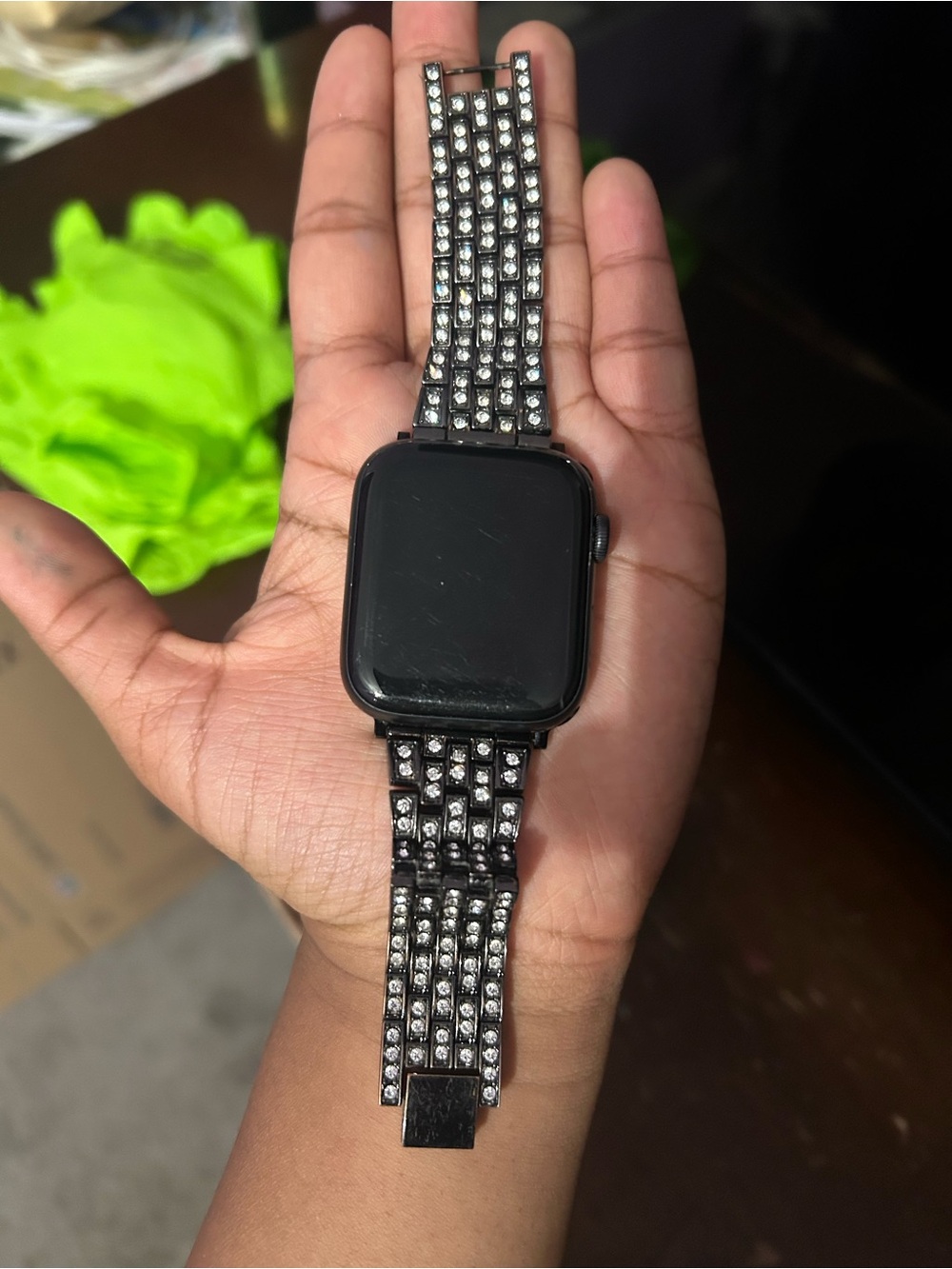 Apple Black Rhinestone Watch Band Compatible with Square Smartwatches
